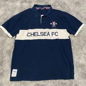 Chelsea FC Mens Polo Shirt Retro Cut Blue & White OFFICIAL